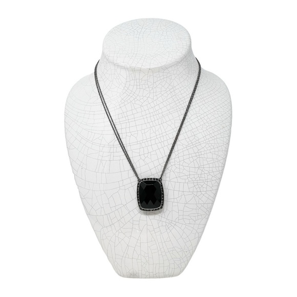 Vintage Monet Faceted Black Onyx Gemstone and Rhinestone Pendant Gunmetal Chain - Picture 1 of 8